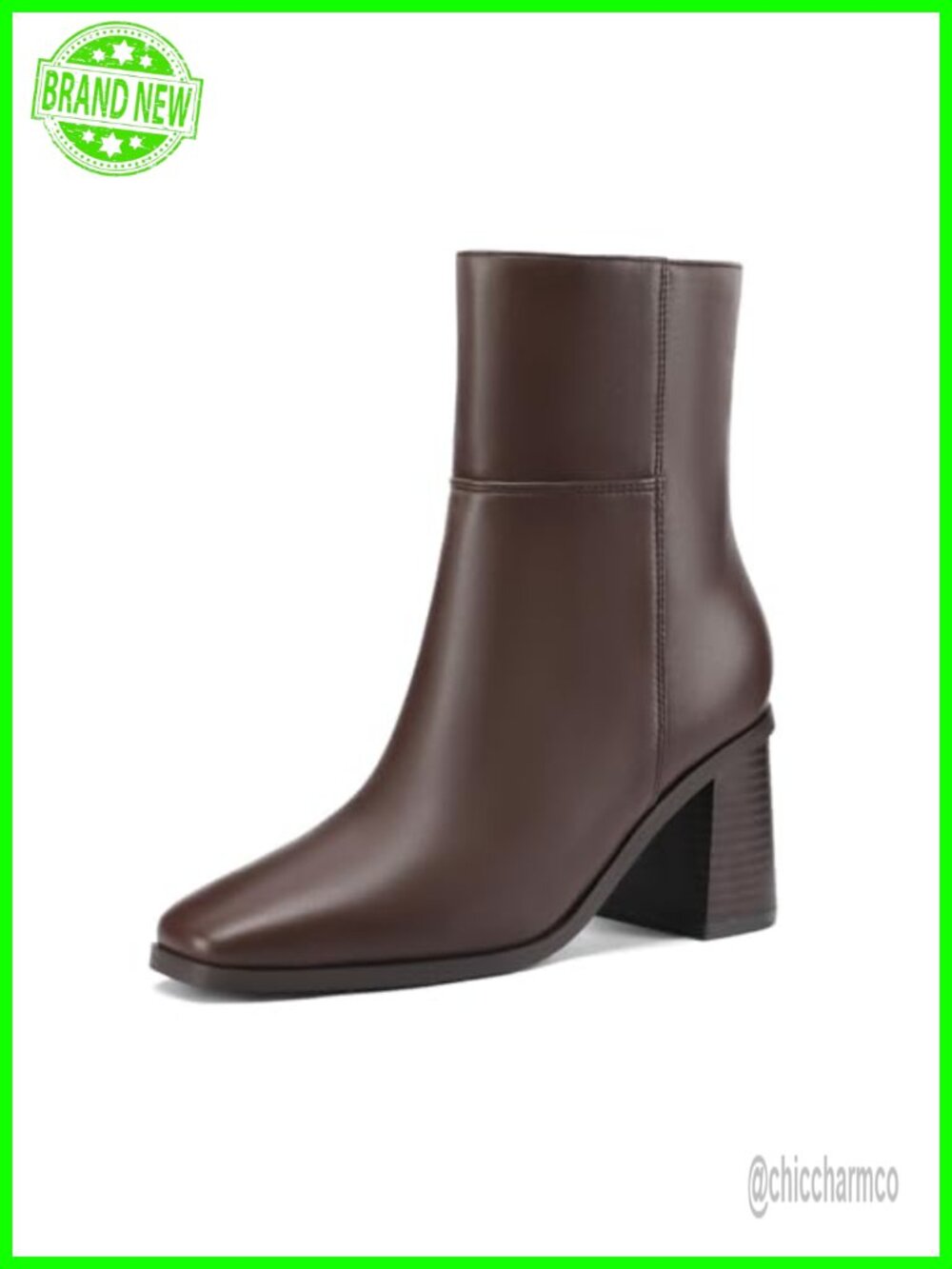 Faux Leather Ankle Booties Square Toe Block Heel Side Zip Dress Shoes